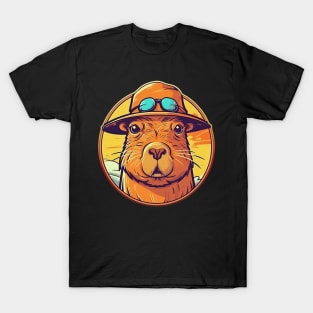 Summer capybara in hat and sunglasses T-Shirt